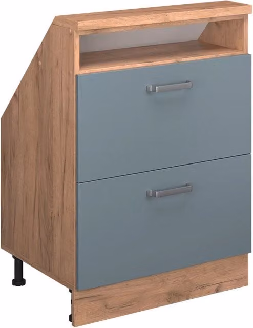 Mobile sottotetto Vicco Rion Grigio-blu e Rovere dorato con cassetti e ripiani aperti L: 60 cm, P: 46 cm, H: 83,8 cm