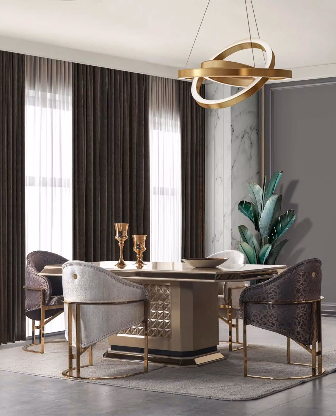 Set da pranzo moderno di alta qualità, composto da un elegante tavolo e 4 sedie