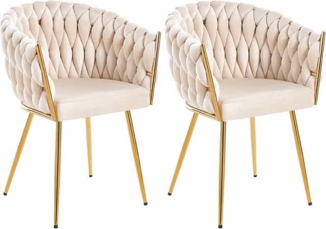 Set 2 Sedie per Sala da Pranzo e Ufficio in Velluto Beige Sedia Ergonomica