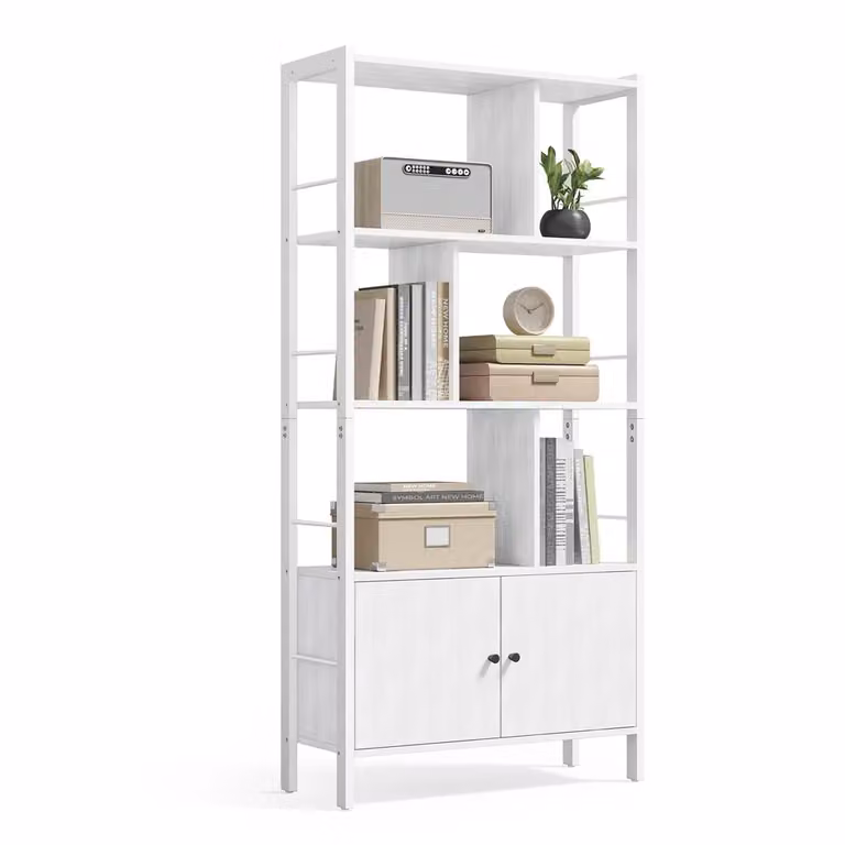 Libreria con Ripiani Aperti e Scomparto Chiuso | VASAGLE, Bianco Acero + Bianco Nuvola