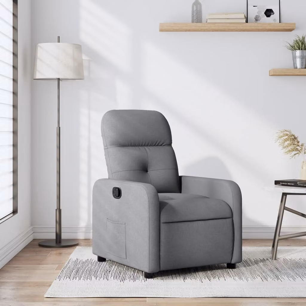 vidaXL Poltrona Reclinabile Relax in Tessuto Grigio con Braccioli e Meccanismo a Leva Manuale
