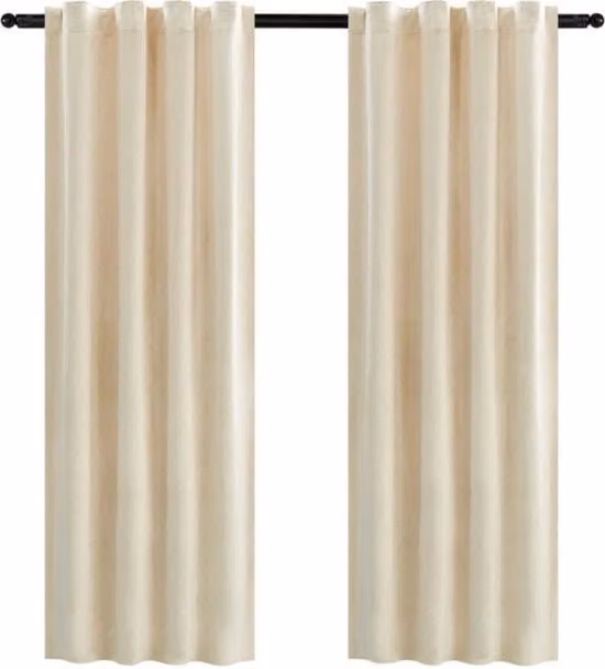 Set di 2 tende oscuranti in velluto beige, isolanti termici e fonoassorbenti, L: 140 cm, H: 245 cm