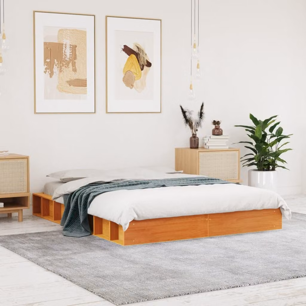 Letto in legno di pino vidaXL color marrone cera con doghe piatte, L 120 x P 200 cm