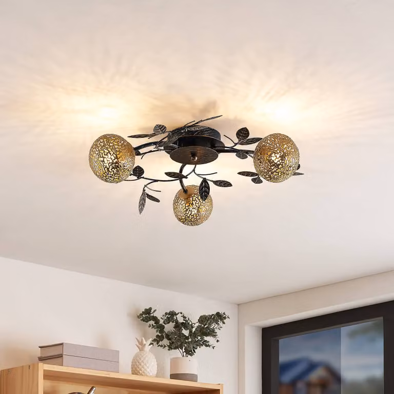 Plafoniera Evory Lucande, dimmerabile, Nero, Soggiorno / Sala da pranzo, Metallo, Fiorentino, Plafoniera