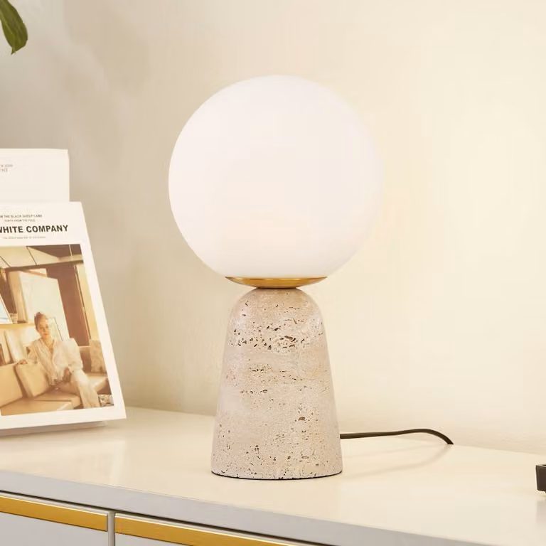 Lampada da tavolo Kirstan Lindby, Bianco / Opale, Soggiorno / Sala da pranzo, Pietra, Moderno, Lampada da tavolo