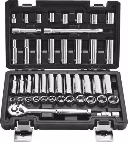 Set di bussole e cricchetti VEVOR 44 pezzi in acciaio cromo vanadio argento con custodia per riparazioni automobilistiche 3/8" SAE e metriche