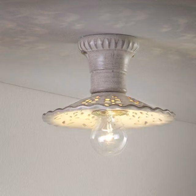 Plafoniera MERLETTO MATT di Ceramiche Borso in ceramica traforata bianca, Ø 21 cm