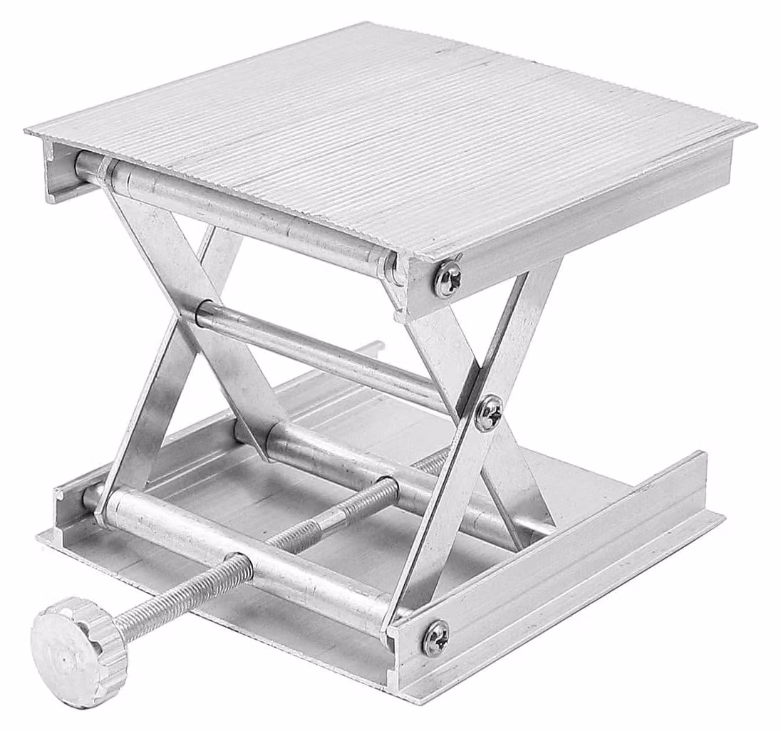 Piattaforma in alluminio per laboratorio, 9x9 cm, con altezza regolabile da 3,9 a 9,6 cm
