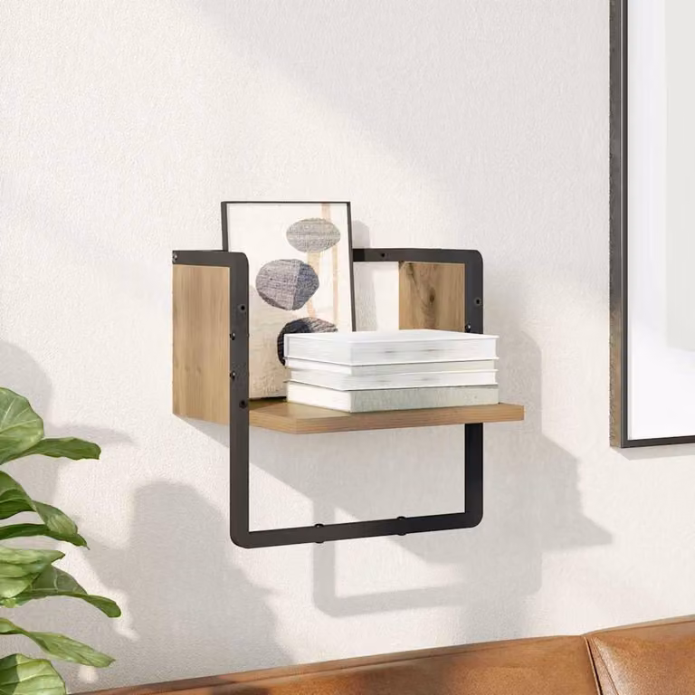 Scaffale da parete moderno vidaXL in legno e metallo, colore marrone, L 30 cm x P 25 cm x H 30 cm