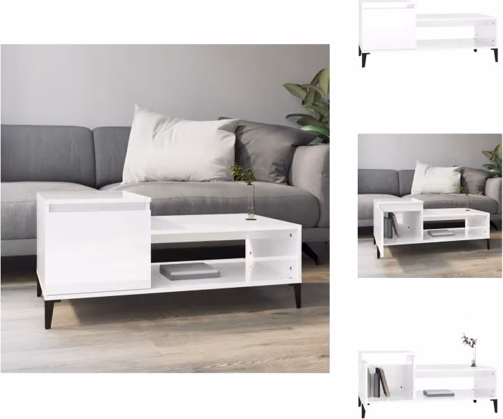 vidaXL Tavolino da caffè bianco lucido 100x50x45 cm in legno - Tavolini da caffè