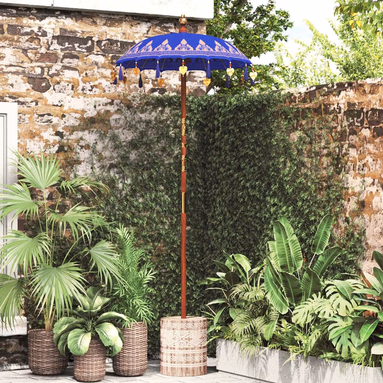 Maison Exclusive - Ombrello balinese con base, colore blu, 95 x 95 x 260 cm