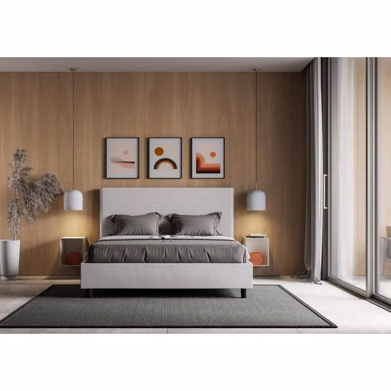 Letto matrimoniale alla francese imbottito Ityhome in similpelle bianco con rete L/P: 150 x 200 cm – 2