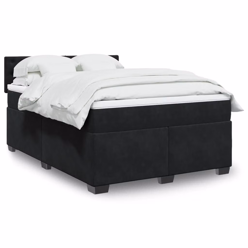 vidaXL Giroletto a Molle con Materasso Ibrido in Velluto Nero L/P: 160 x 200 cm
