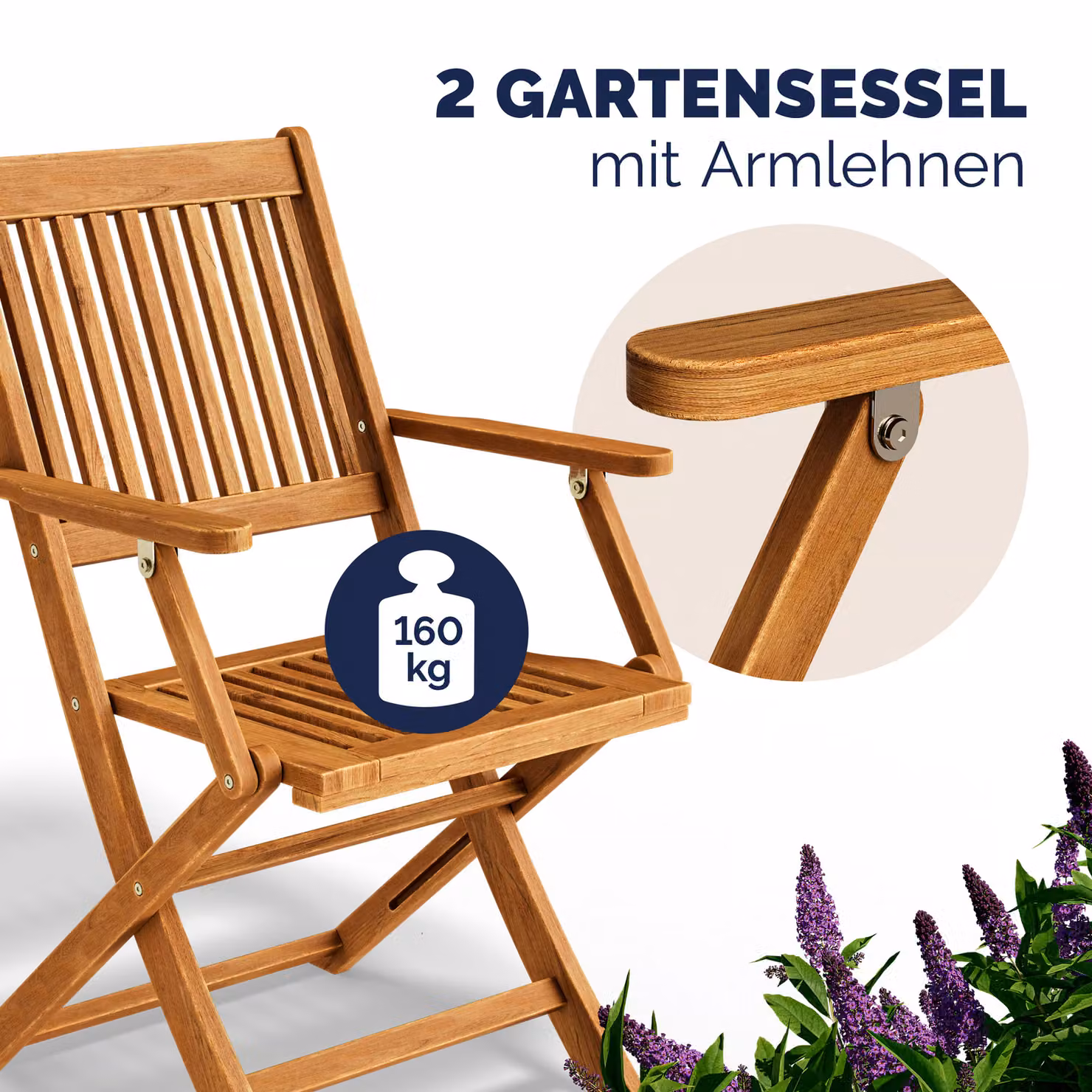 Set di 2 sedie Sydney Casaria in legno di acacia marrone certificato FSC impilabili – 2