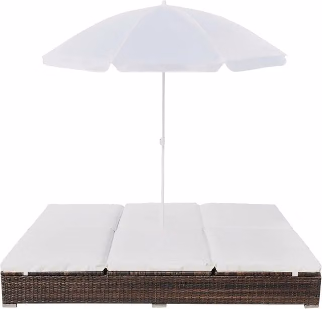 Lettino Prendisole | Sdraio da giardino | Lettino da sole con Ombrellone in Polyrattan Marrone
