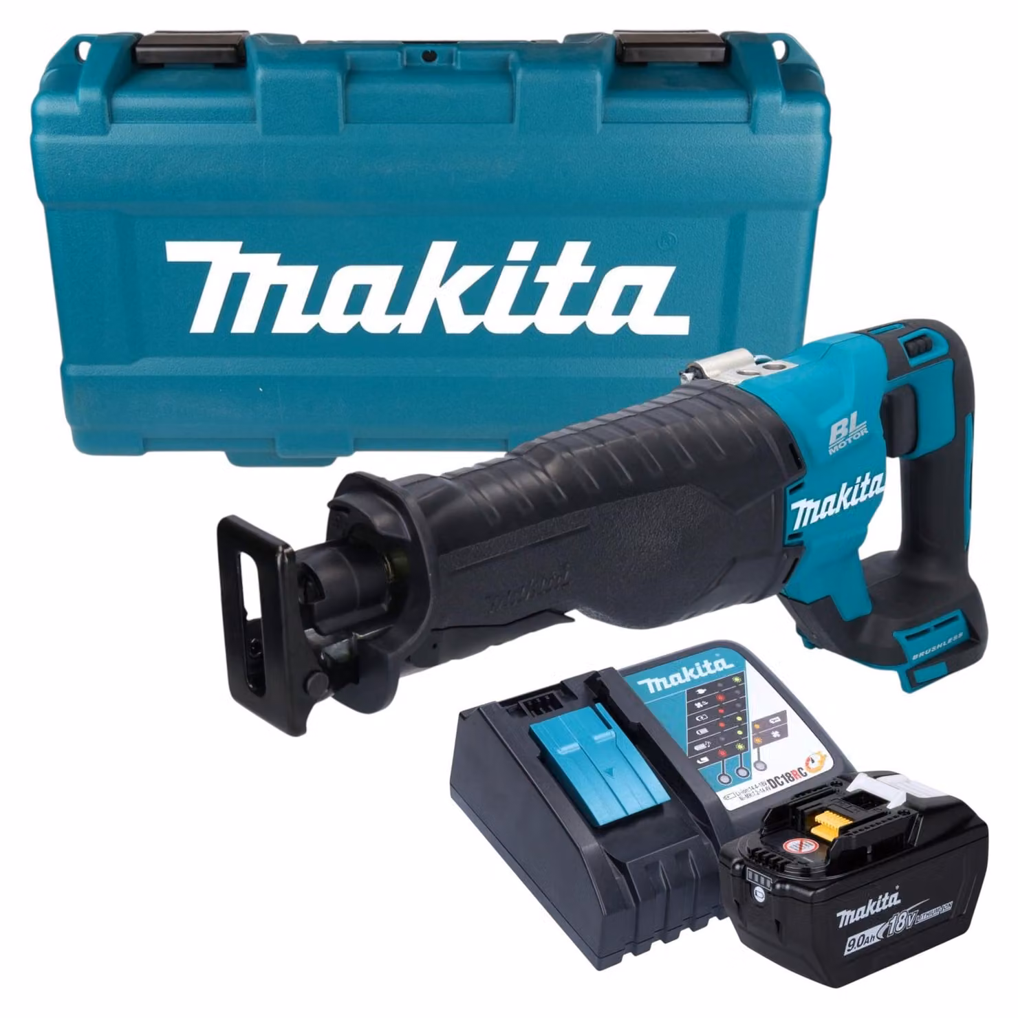 Makita DJR 187 ZK Sega alternativa a batteria Sega a gattuccio 18 V Brushless + 1x batteria 9,0 Ah + caricabatterie + valigetta