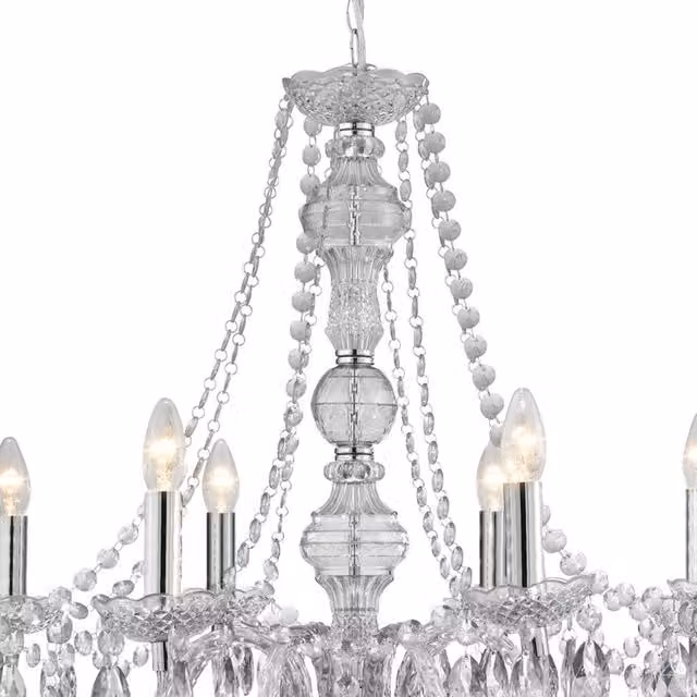 Lampadario Classico Mariateresa Vetro Trasparente Policarbonato Cromo 8 Luci E14
