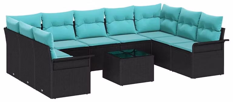 Set Divano da Giardino con cuscino 10 pcs Nero Poly Rattan
