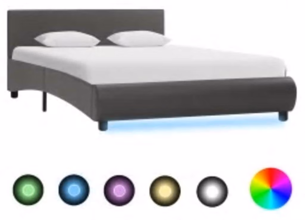 The Living Store Struttura letto con LED in ecopelle grigia 140x200 cm
