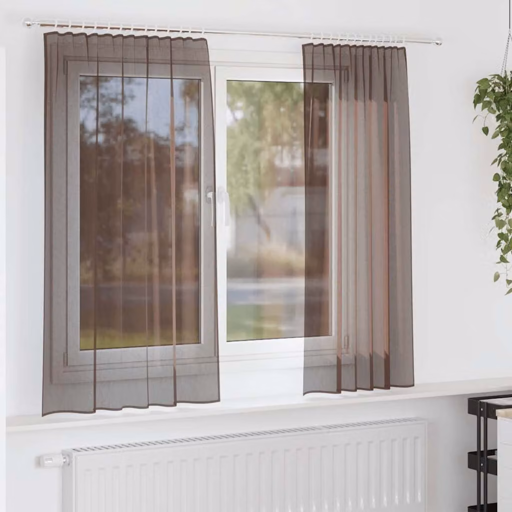 Set di 2 tende in voile semi-trasparenti vidaXL marroni con tasche per asta, L: 140 cm, H: 175 cm