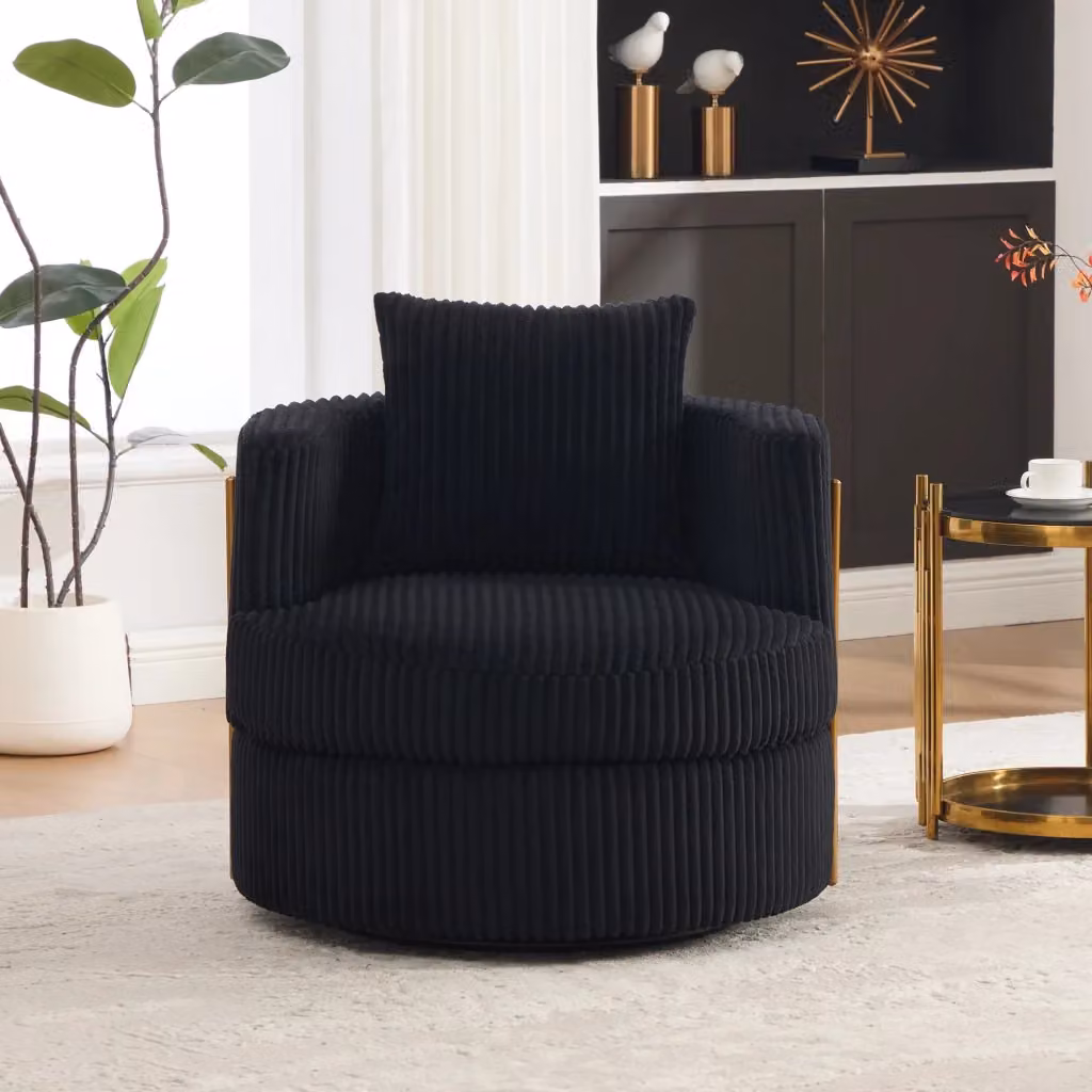 Poltrona girevole 360 con vano contenitore REDOM in velluto a coste nero L: 76 cm, P: 79 cm, H: 78 cm – 2