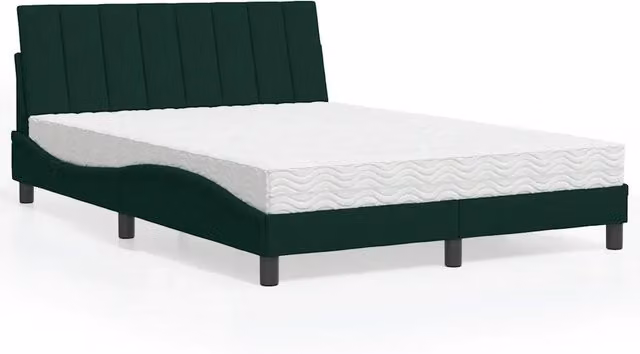 Letto Hanko con Materasso vidaXL in Velluto Verde Scuro, L/P/H: 140 x 200 cm
