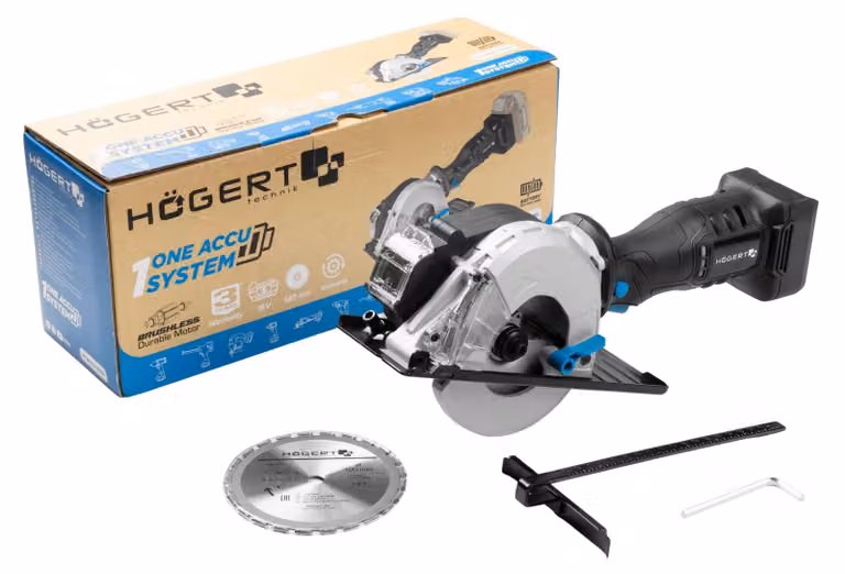 HÖGERT TECHNIK, sega circolare portatile a batteria Mini 18V, sistema batteria OneAccu, motore brushless, 12
