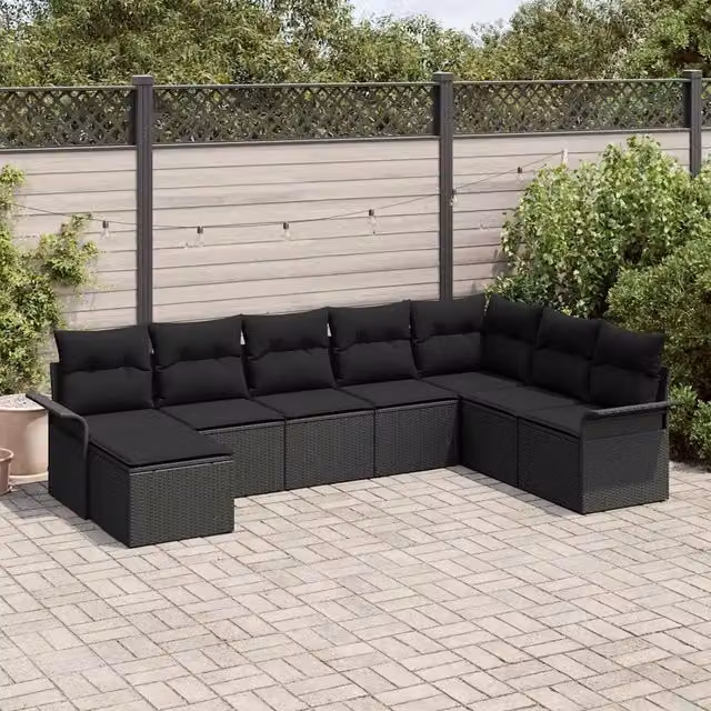 Set Divano da Giardino 8 pz Nero Poly Rattan 3354152