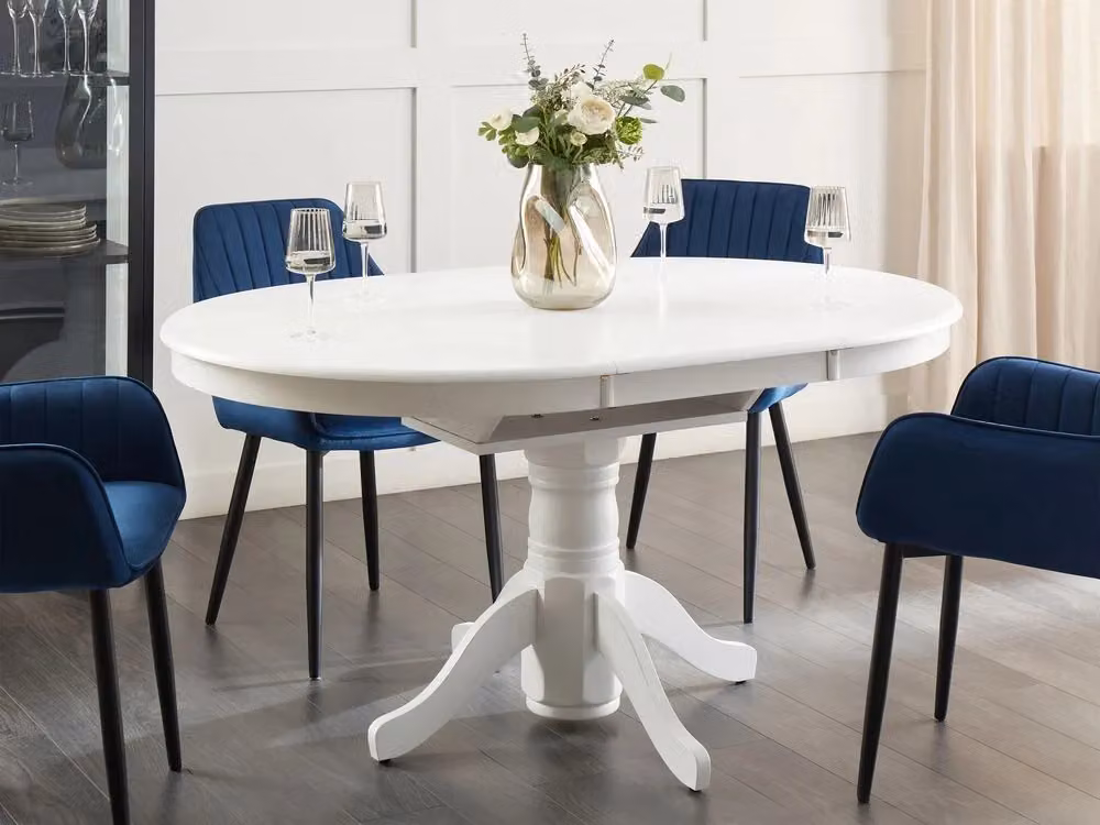 Tavolo da pranzo allungabile BELIANI in legno e MDF con piano ovale bianco e stile retrò L: 106 cm, P: 106 cm, H: 74 cm – 2