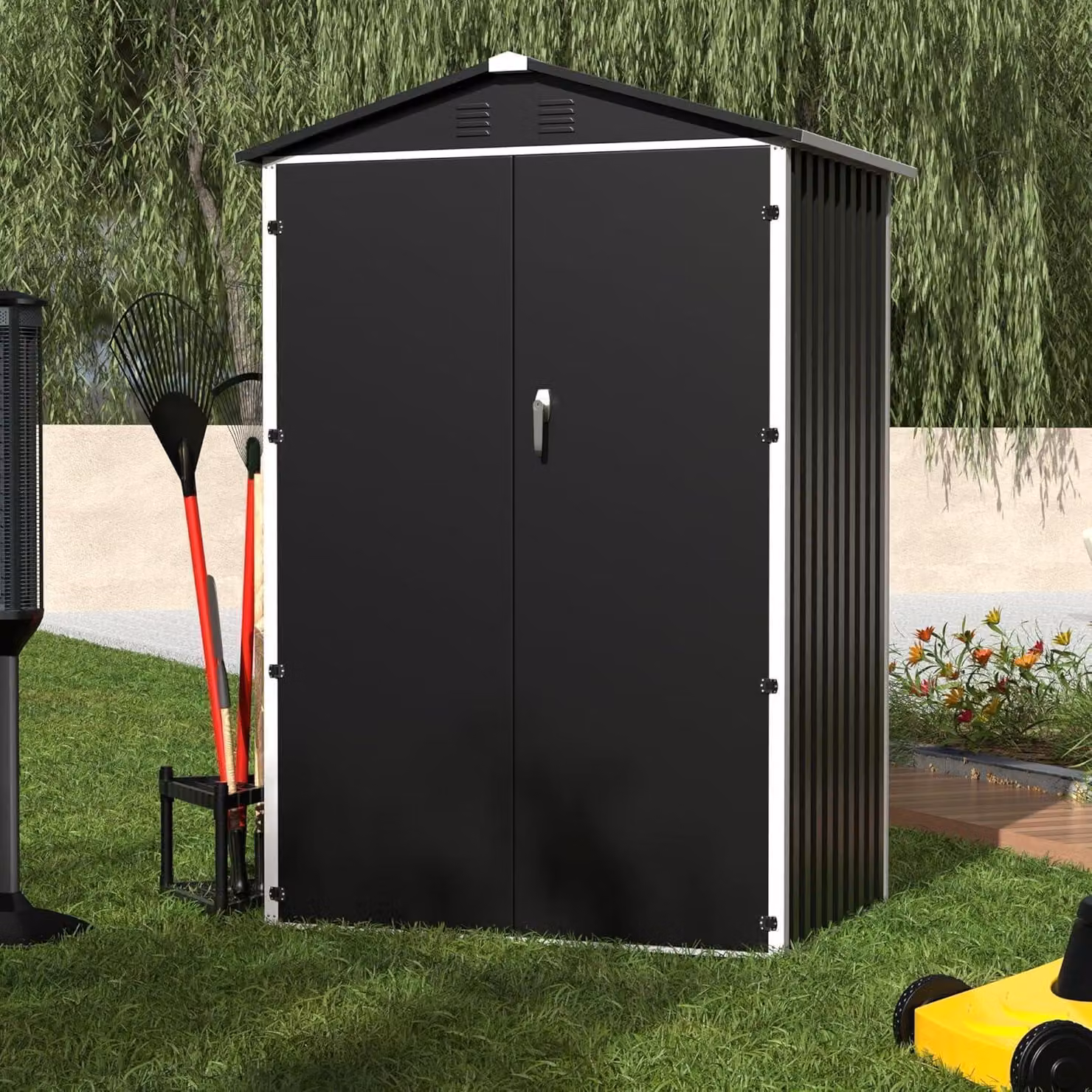 Edificio tecnico in metallo, superficie 2 m², tetto a falda, colore nero, dimensioni H185 x L125,5 x P88,5 cm