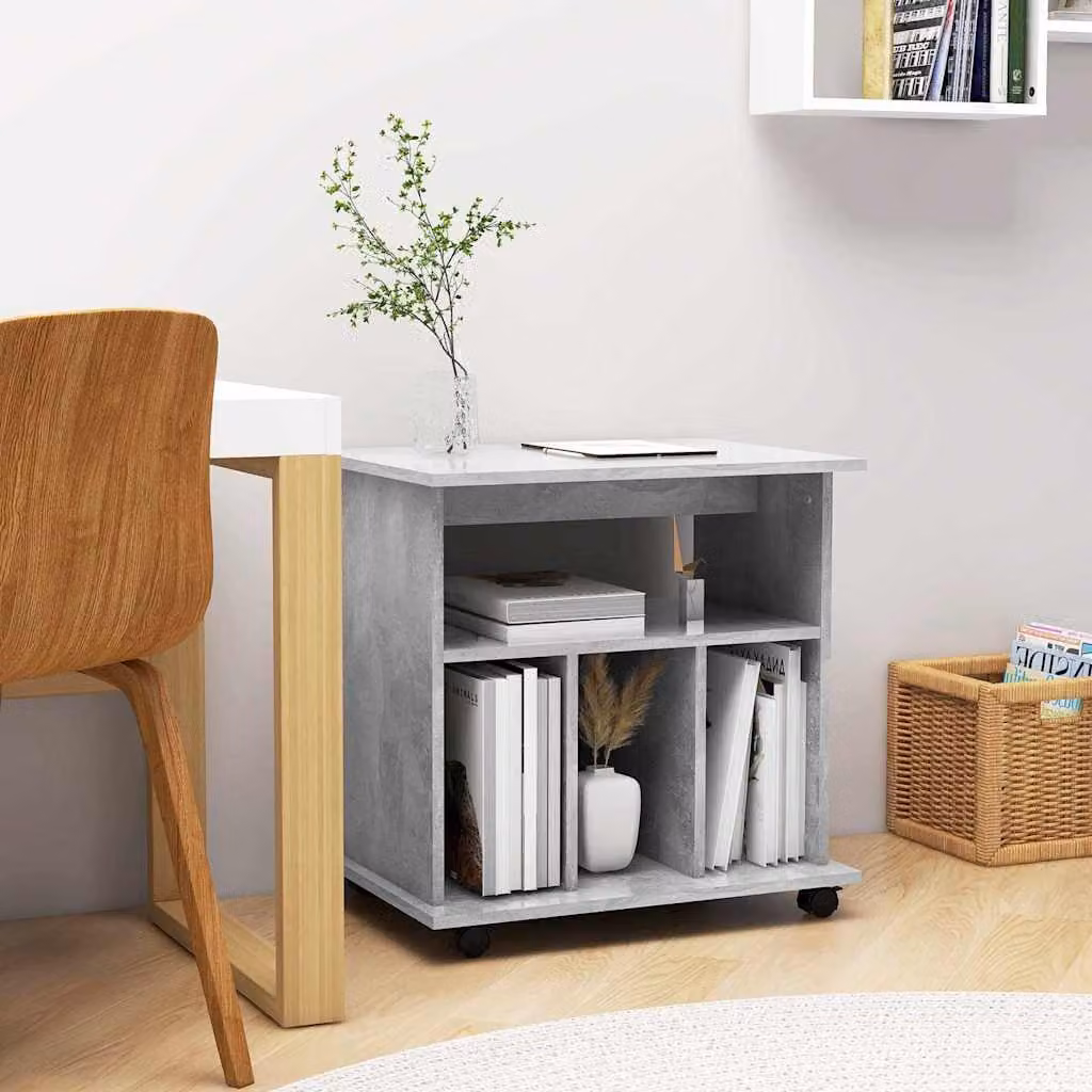 vidaXL Mobiletto con Ruote in Legno Multistrato Grigio Cemento L: 60 cm, P: 45 cm, H: 60 cm