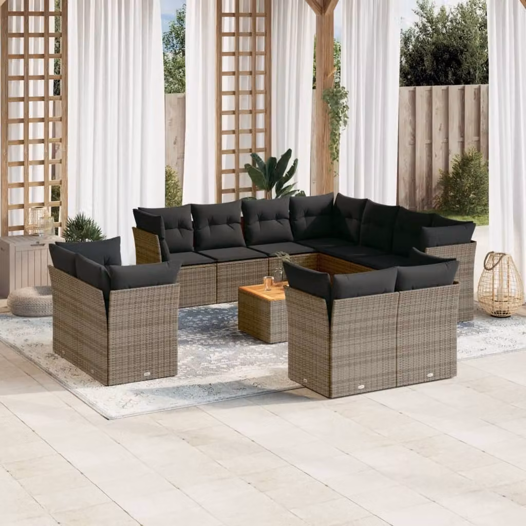 Maison Exclusive - Set divani da giardino 12 pezzi con cuscini grigio polyrattan