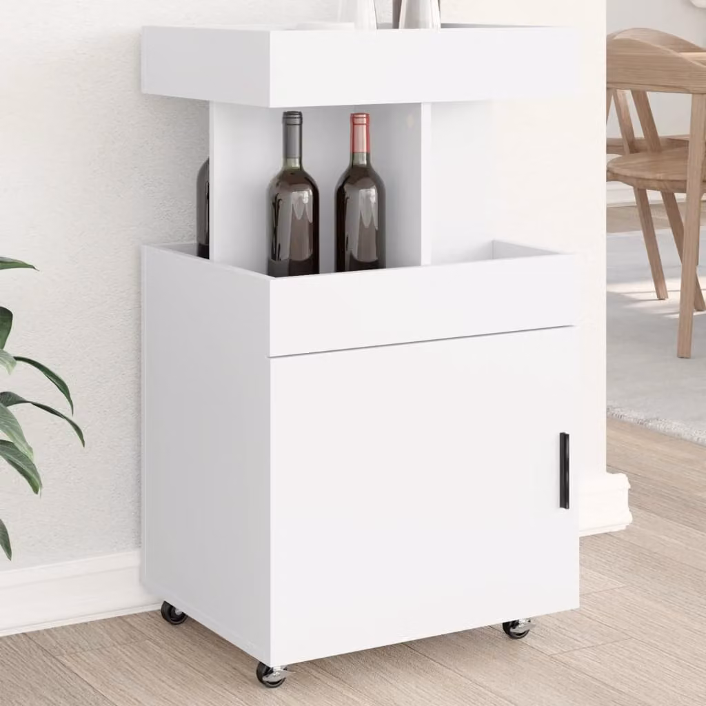 vidaXL Carrello Bar Bianco in Legno con Ruote L: 50 cm, P: 41 cm, H: 89 cm