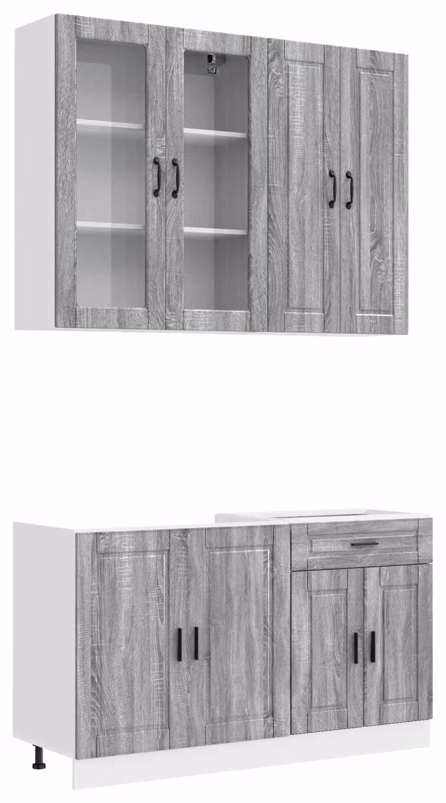 Set di cucina PORTO, 4 pezzi, finitura Sonoma grigio, legno ingegnerizzato