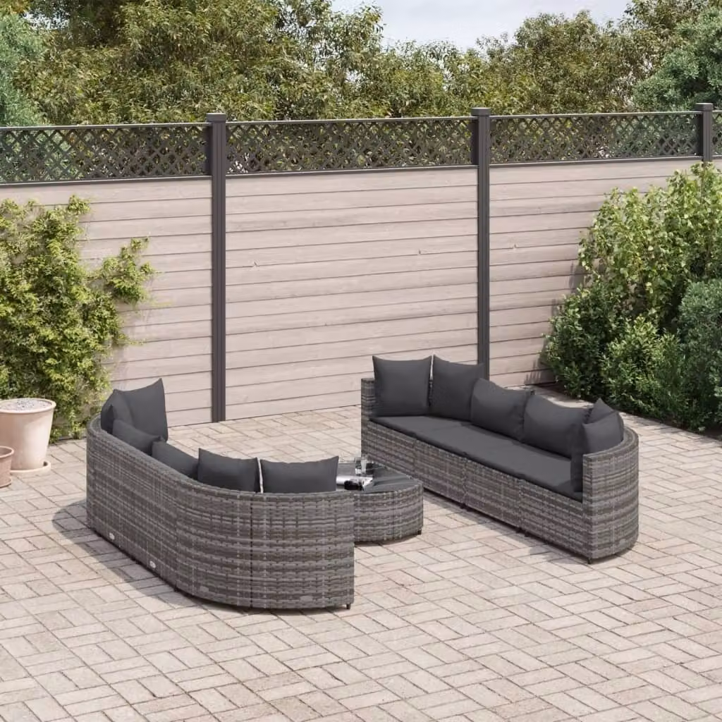 Maison Exclusive - Set da giardino 9 pezzi con cuscini Grigio Polyrattan