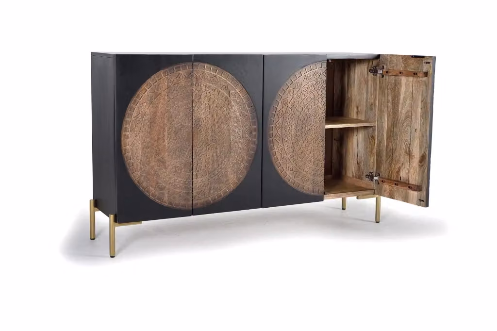 Credenza etnica in legno di mango e metallo marrone e nero per la tua sala da pranzo – 2