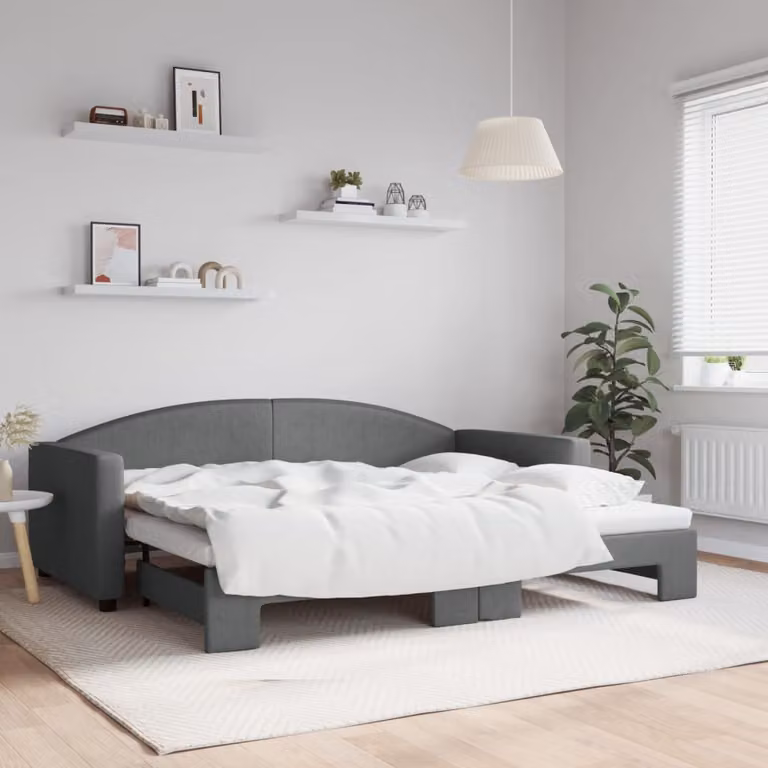 vidaXL Divano Letto Moderno con Letto Estraibile in Tessuto Grigio L/P/H: 223 x 90 x 75 cm
