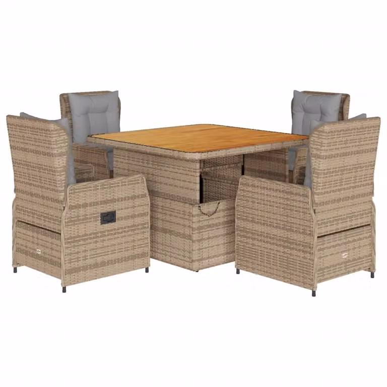 Set da Pranzo da Giardino 5 pz con Cuscini Beige in Polyrattan
