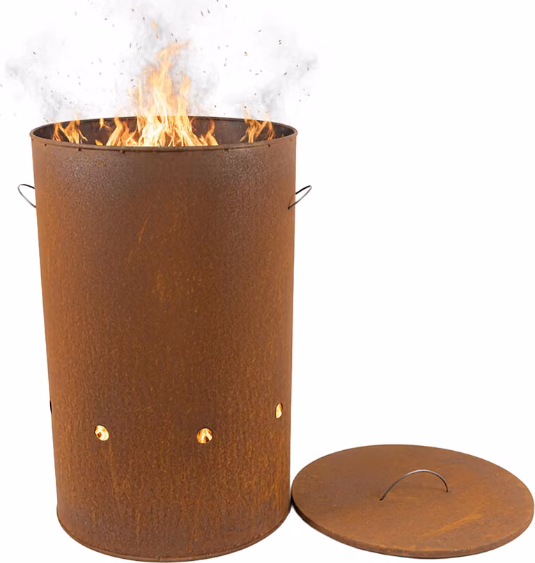 Relaxdays Braciere, acciaio Corten, effetto ruggine, A x P: 60 x 38,5 cm, braciere industriale con coperchio, da giardino, rosso-marrone