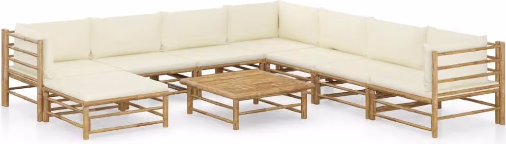 Maison Exclusive - Set da giardino da 9 pezzi con cuscini color bianco crema in bambù