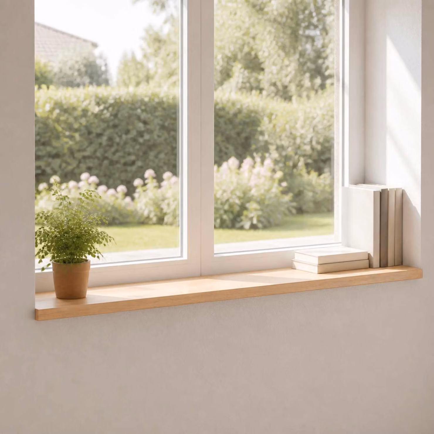 Set di 2 soglie per finestre vidaXL in legno naturale, colore beige/marrone, L 140 x P 20 x H 2 cm
