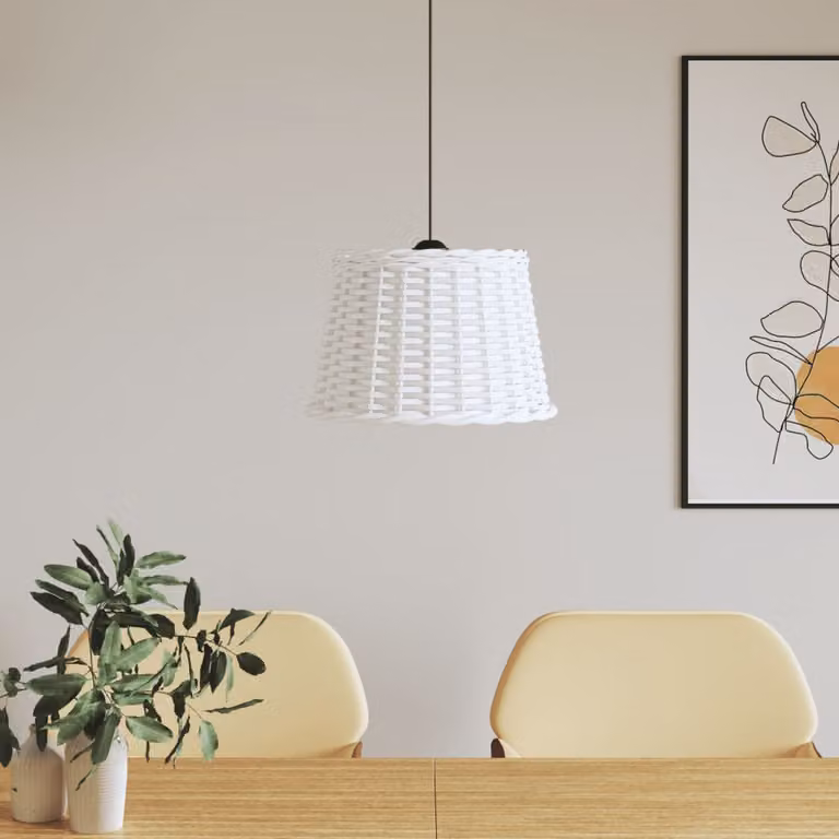 Paralume da Soffitto vidaXL in Vimini Bianco Stile Boho, Ø: 40 cm, H: 26 cm