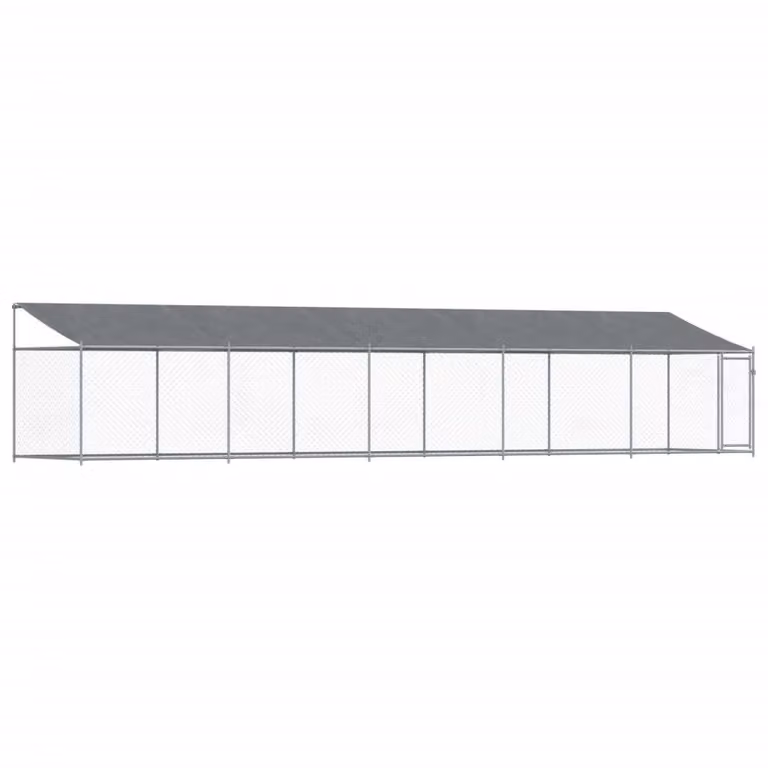 Gabbia Cani con Tetto e Porta Grigia 10x2x2 m Acciaio Zincato