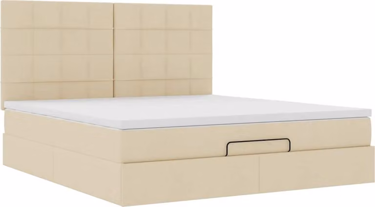 Struttura Letto Pouf con Materasso Crema 160x200 cm in Tessuto