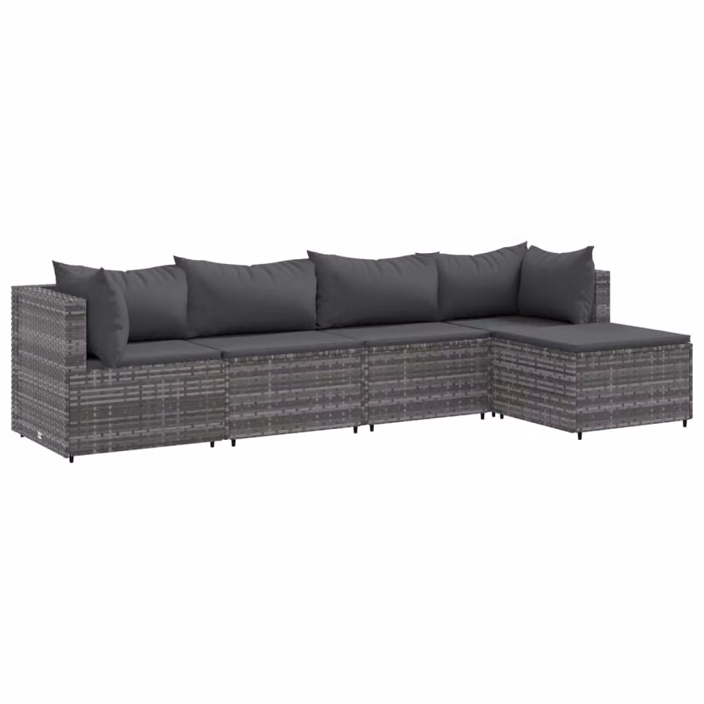 Set Divani da Giardino 5 pz con Cuscini in Polyrattan Grigio