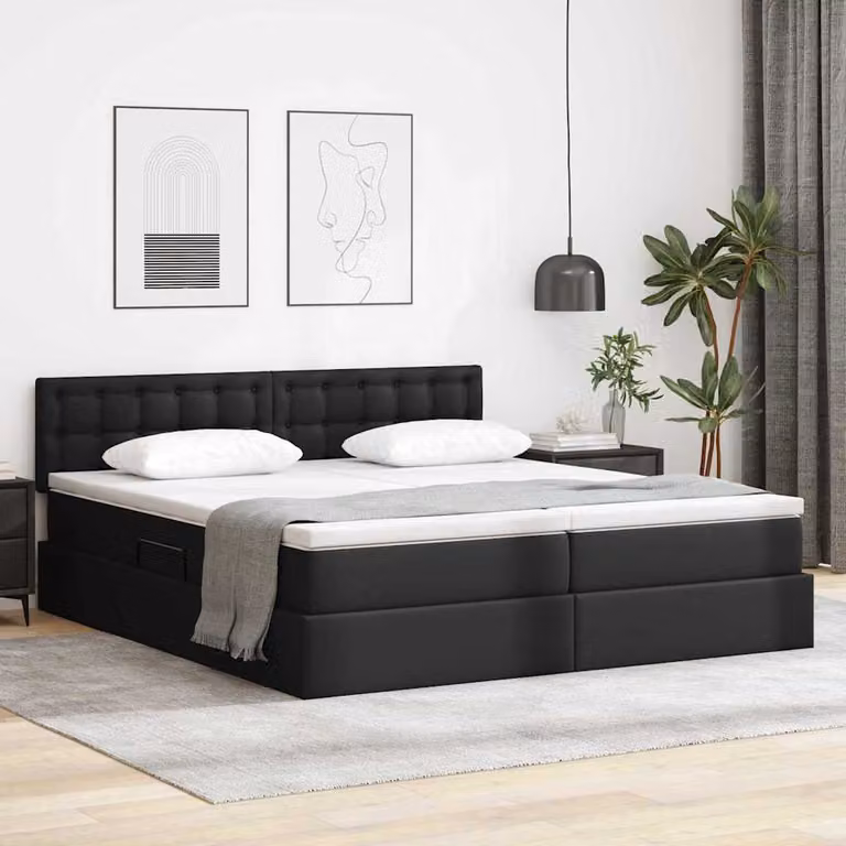 Letto con Contenitore vidaXL in Pelle Sintetica Nera L: 180 cm, P: 200 cm, H: 88 cm