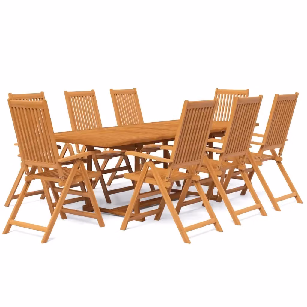 Set da pranzo da giardino vidaXL in legno di acacia marrone, 9 pezzi, tavolo rettangolare con piano pieghevole e sedie – 2