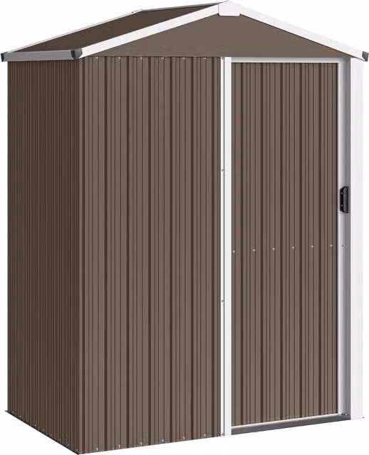 Casetta Box Porta Attrezzi da Giardino Giordanoshop in Acciaio Zincato Marrone L/P/H: 136 x 87 x 179 cm con Porta Scorrevole Bloccabile