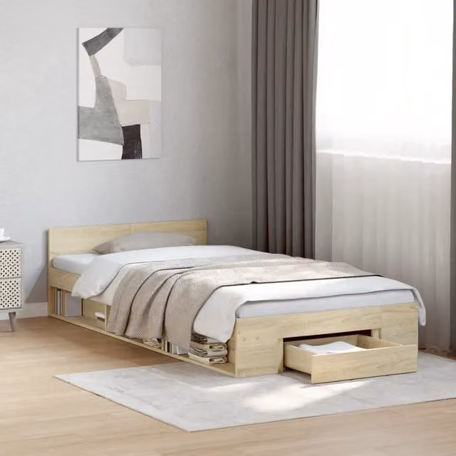 Letto con cassetti vidaXL in legno rovere color marrone L 90 cm x P 200 cm – 1