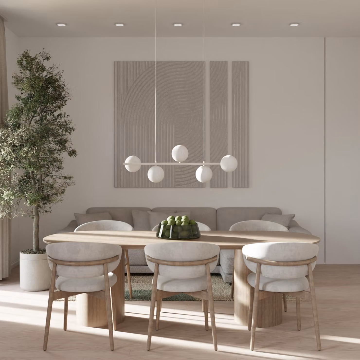LUMIÈRE Design Lampada a Sospensione 'Livana' 5 Luci LED Vetro Opalino Lampadario Beige